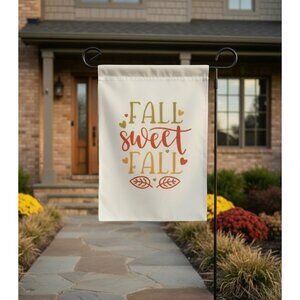 Fall Sweet Fall Garden Flag 17" X 11.5" White Polyester With Autumn Leaves & Hea